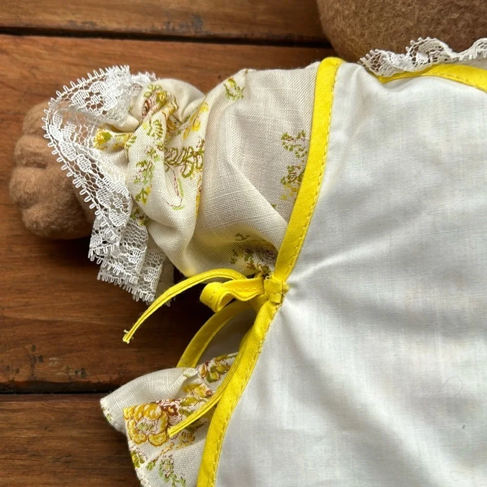 Handmade Teddy Bear with Yellow Floral Dress and Apron